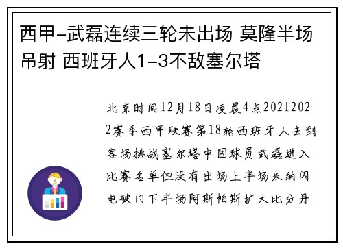 西甲-武磊连续三轮未出场 莫隆半场吊射 西班牙人1-3不敌塞尔塔