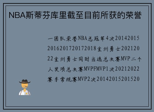 NBA斯蒂芬库里截至目前所获的荣誉